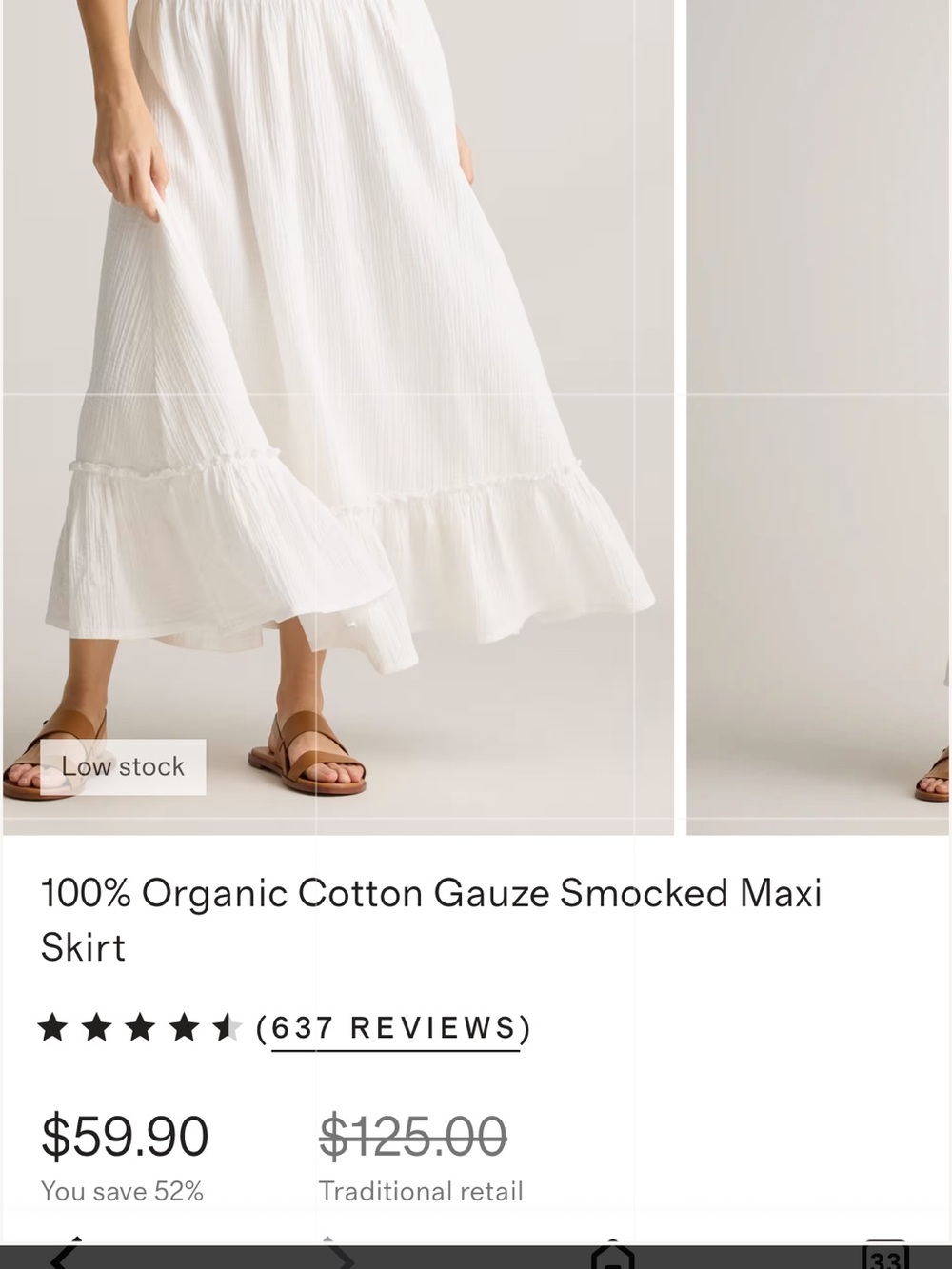 Quince White Midi Ruffle Hem Skirt Cotton - Picture 6 of 6